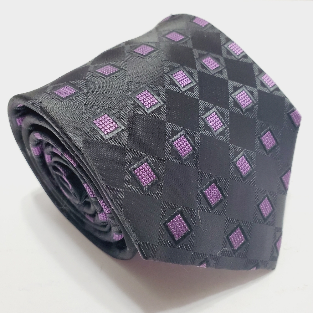 Laurant Bennet Purple & Black Geometric Men's Neck Tie Jacquard Fabric